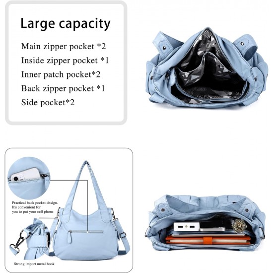 Purses and Handbags Women Tote Shoulder Top Handle Satchel Hobo Bags Fashion Washed Leather Purse