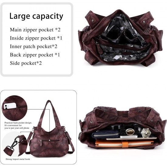 Purses and Handbags Women Tote Shoulder Top Handle Satchel Hobo Bags Fashion Washed Leather Purse