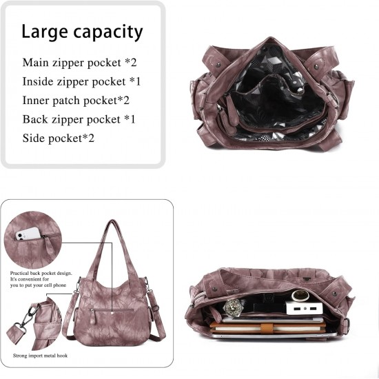 Purses and Handbags Women Tote Shoulder Top Handle Satchel Hobo Bags Fashion Washed Leather Purse 