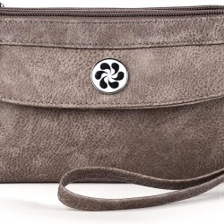 Women's leather Wristlet Clutch Wallet Double Corner Zip Small Crossbody Bag with Removable Wrist Strap 