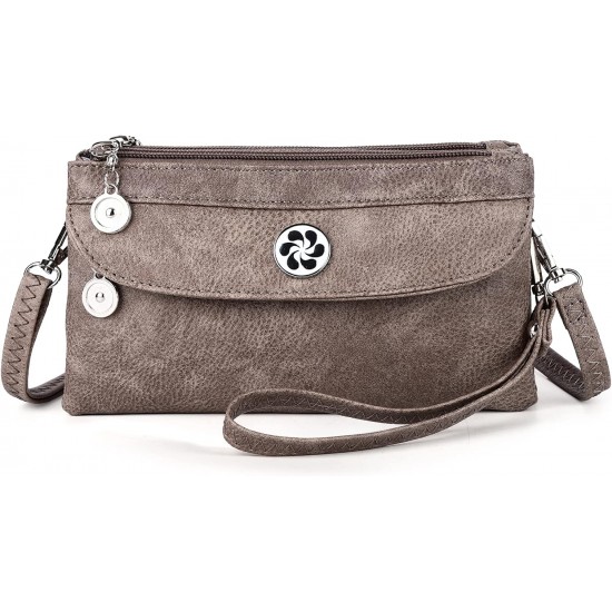 Women's leather Wristlet Clutch Wallet Double Corner Zip Small Crossbody Bag with Removable Wrist Strap 