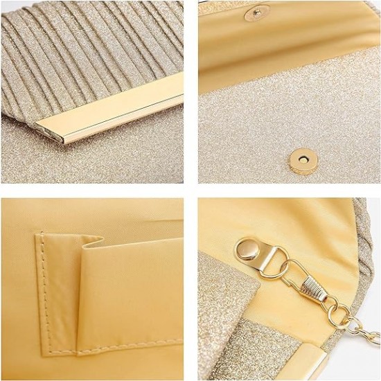 Women Glitter Envelope Evening Clutch Bags Formal Party Purses Wedding Bag Chain Cocktail Prom Bag