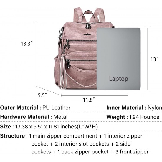 Women Bags Backpack Purse PU Leather Zipper Bags Casual Backpacks Shoulder Bags 