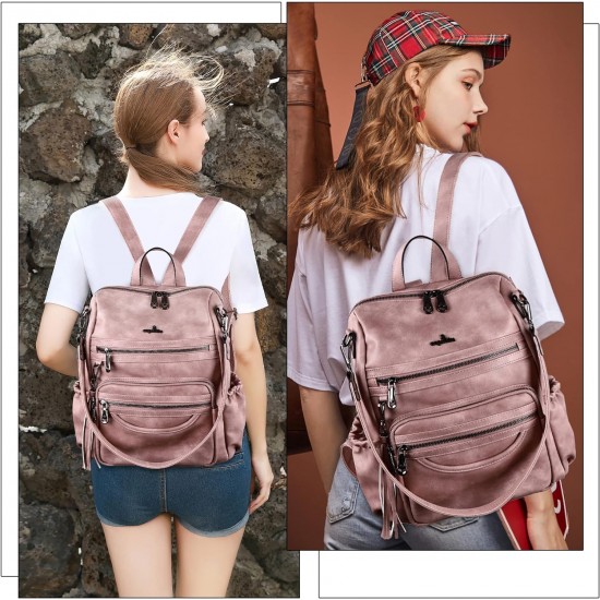 Women Bags Backpack Purse PU Leather Zipper Bags Casual Backpacks Shoulder Bags 