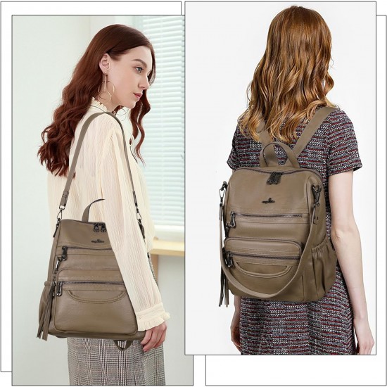 Women Bags Backpack Purse PU Leather Zipper Bags Casual Backpacks Shoulder Bags 