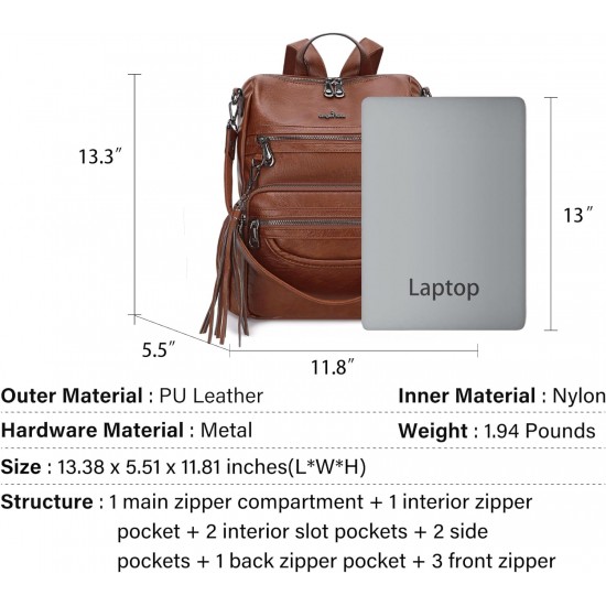 Women Bags Backpack Purse PU Leather Zipper Bags Casual Backpacks Shoulder Bags 