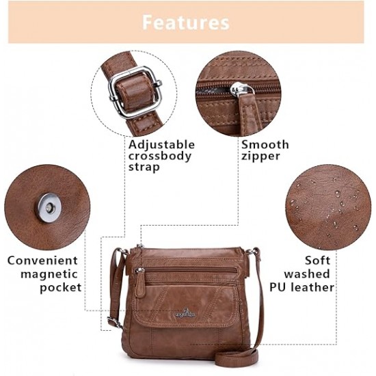 Small Womens Crossbody Bag Leather Shoulder Purse for Women Hobo Bag with Adjustable Shoulder Strap