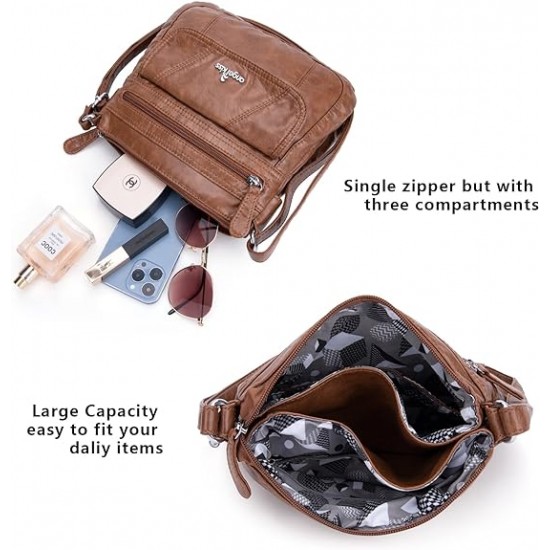 Small Womens Crossbody Bag Leather Shoulder Purse for Women Hobo Bag with Adjustable Shoulder Strap