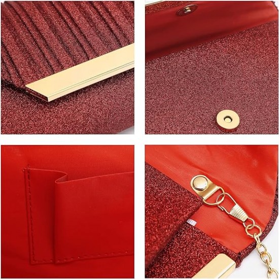 Women Glitter Envelope Evening Clutch Bags Formal Party Purses Wedding Bag Chain Cocktail Prom Bag