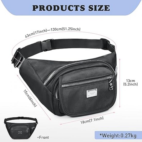 Fanny Packs for Women Men, Fashion Waist Pack Belt Bags for Teens with Multi-Pockets Adjustable Belts, Cute Fanny Pack Bum Bag for Outdoors Workout Traveling Casual