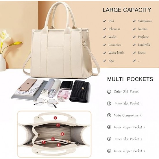 The Tote Bag Crossbody Purses for Women Shoulder Bag Handbags PU Leather Top Handle Bags with zipper