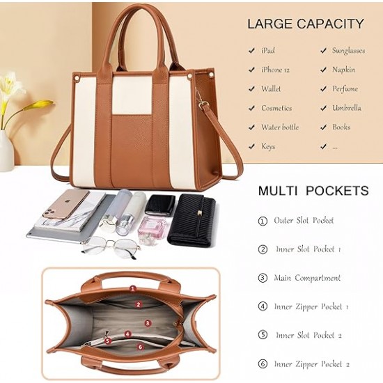 The Tote Bag Crossbody Purses for Women Shoulder Bag Handbags PU Leather Top Handle Bags with zipper