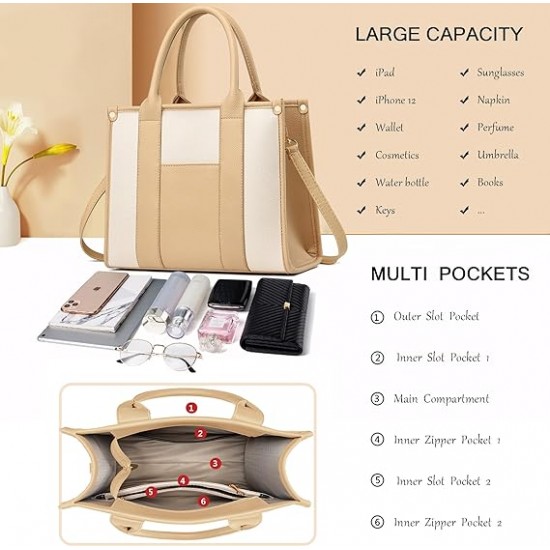 The Tote Bag Crossbody Purses for Women Shoulder Bag Handbags PU Leather Top Handle Bags with zipper