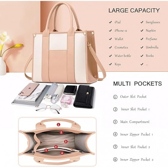 The Tote Bag Crossbody Purses for Women Shoulder Bag Handbags PU Leather Top Handle Bags with zipper