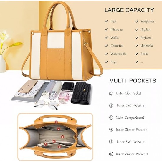 The Tote Bag Crossbody Purses for Women Shoulder Bag Handbags PU Leather Top Handle Bags with zipper