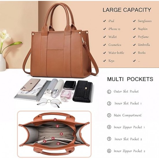 The Tote Bag Crossbody Purses for Women Shoulder Bag Handbags PU Leather Top Handle Bags with zipper