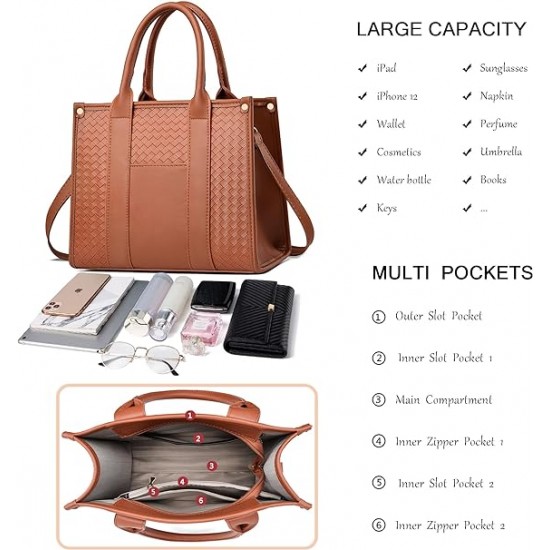 The Tote Bag Crossbody Purses for Women Shoulder Bag Handbags PU Leather Top Handle Bags with zipper