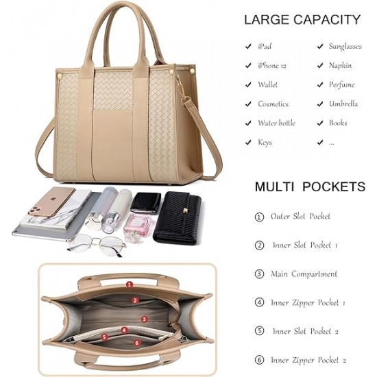 The Tote Bag Crossbody Purses for Women Shoulder Bag Handbags PU Leather Top Handle Bags with zipper