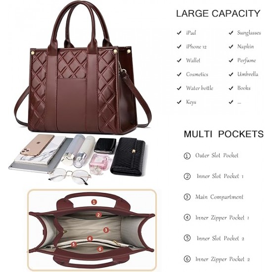 The Tote Bag Crossbody Purses for Women Shoulder Bag Handbags PU Leather Top Handle Bags with zipper