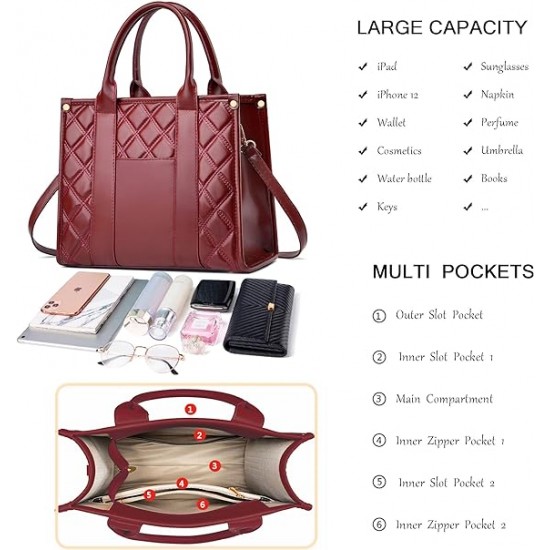 The Tote Bag Crossbody Purses for Women Shoulder Bag Handbags PU Leather Top Handle Bags with zipper