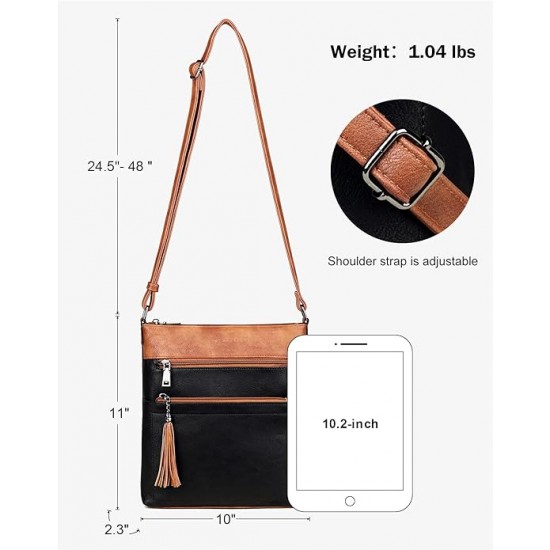 Crossbody Purses for Women, Multi Pocket Casual Crossbody Bag, Adjustable Strap Shoulder Bag with Tassel