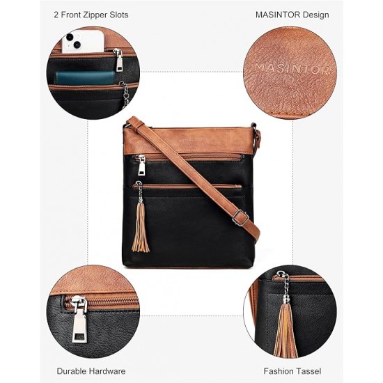 Crossbody Purses for Women, Multi Pocket Casual Crossbody Bag, Adjustable Strap Shoulder Bag with Tassel