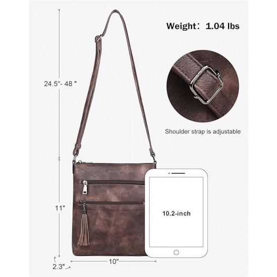 Crossbody Purses for Women, Multi Pocket Casual Crossbody Bag, Adjustable Strap Shoulder Bag with Tassel