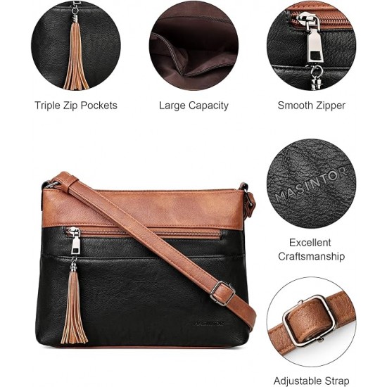 Crossbody Bags for Women, Lightweight Medium Crossbody Purse, Soft Leather Women's Shoulder Handbags with Tassel