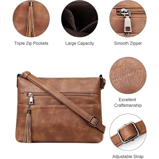 Crossbody Bags for Women, Lightweight Medium Crossbody Purse, Soft Leather Women's Shoulder Handbags with Tassel