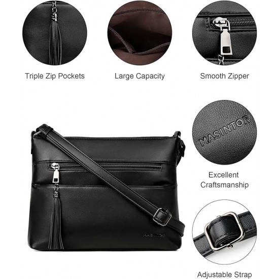 Crossbody Bags for Women, Lightweight Medium Crossbody Purse, Soft Leather Women's Shoulder Handbags with Tassel