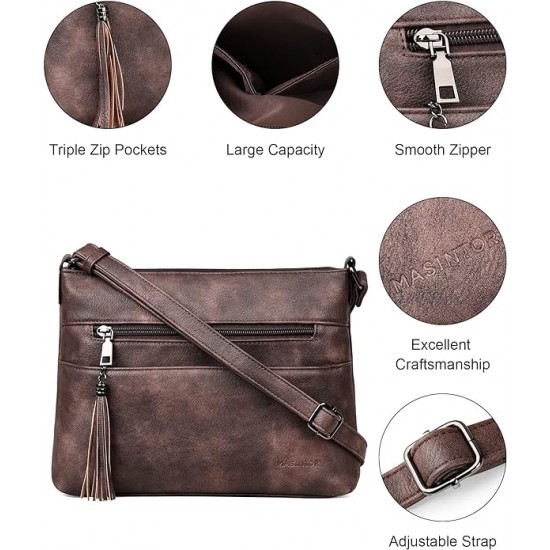 Crossbody Bags for Women, Lightweight Medium Crossbody Purse, Soft Leather Women's Shoulder Handbags with Tassel