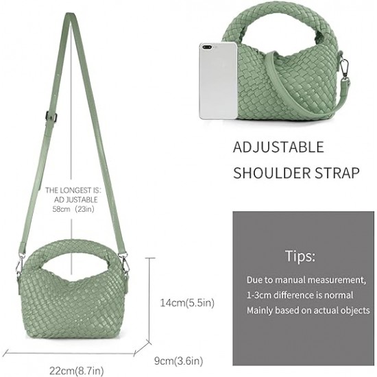 Women Woven Tote Small Crossbody Bag, Weave Quilted Purse Square Shoulder Bag Woven Handbag with Detachable Strap