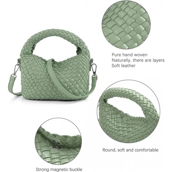 Women Woven Tote Small Crossbody Bag, Weave Quilted Purse Square Shoulder Bag Woven Handbag with Detachable Strap