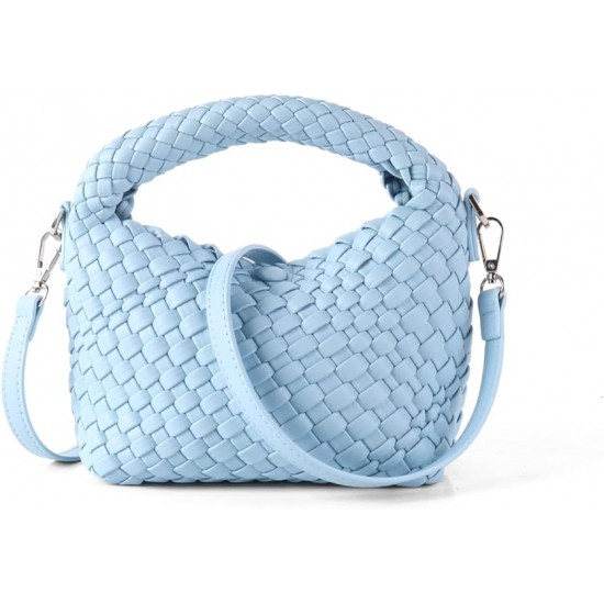 Women Woven Tote Small Crossbody Bag, Weave Quilted Purse Square Shoulder Bag Woven Handbag with Detachable Strap