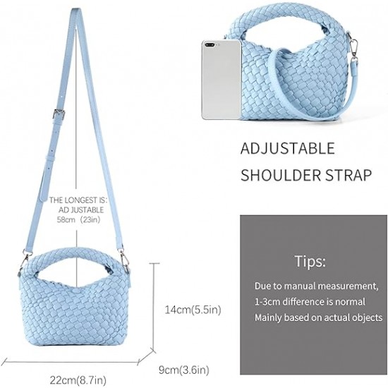 Women Woven Tote Small Crossbody Bag, Weave Quilted Purse Square Shoulder Bag Woven Handbag with Detachable Strap