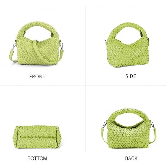 Women Woven Tote Small Crossbody Bag, Weave Quilted Purse Square Shoulder Bag Woven Handbag with Detachable Strap