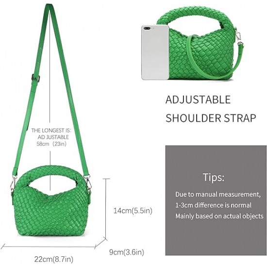 Women Woven Tote Small Crossbody Bag, Weave Quilted Purse Square Shoulder Bag Woven Handbag with Detachable Strap