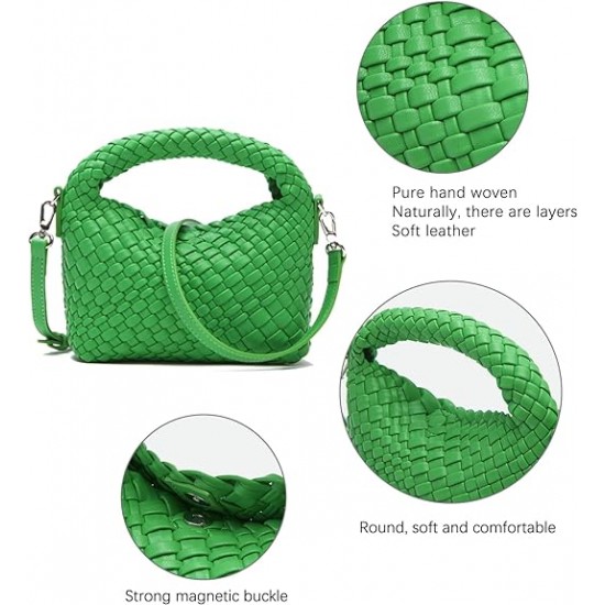 Women Woven Tote Small Crossbody Bag, Weave Quilted Purse Square Shoulder Bag Woven Handbag with Detachable Strap