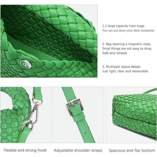 Women Woven Tote Small Crossbody Bag, Weave Quilted Purse Square Shoulder Bag Woven Handbag with Detachable Strap