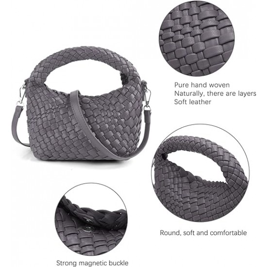 Women Woven Tote Small Crossbody Bag, Weave Quilted Purse Square Shoulder Bag Woven Handbag with Detachable Strap