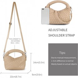 Women Woven Tote Small Crossbody Bag, Weave Quilted Purse Square Shoulder Bag Woven Handbag with Detachable Strap