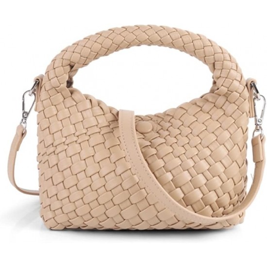 Women Woven Tote Small Crossbody Bag, Weave Quilted Purse Square Shoulder Bag Woven Handbag with Detachable Strap