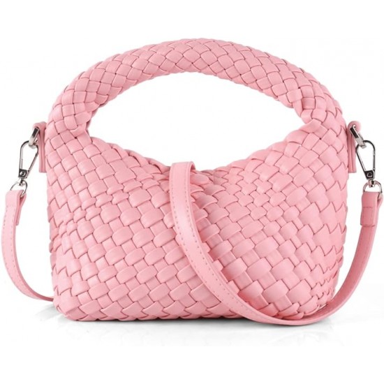 Women Woven Tote Small Crossbody Bag, Weave Quilted Purse Square Shoulder Bag Woven Handbag with Detachable Strap