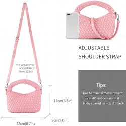 Women Woven Tote Small Crossbody Bag, Weave Quilted Purse Square Shoulder Bag Woven Handbag with Detachable Strap