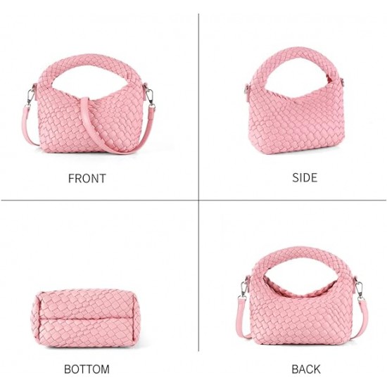 Women Woven Tote Small Crossbody Bag, Weave Quilted Purse Square Shoulder Bag Woven Handbag with Detachable Strap