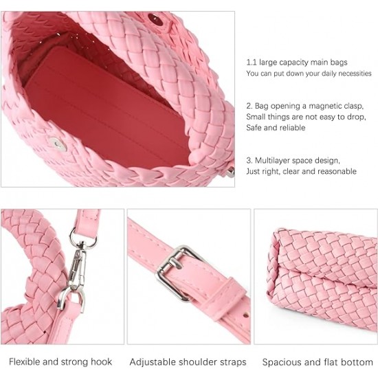 Women Woven Tote Small Crossbody Bag, Weave Quilted Purse Square Shoulder Bag Woven Handbag with Detachable Strap