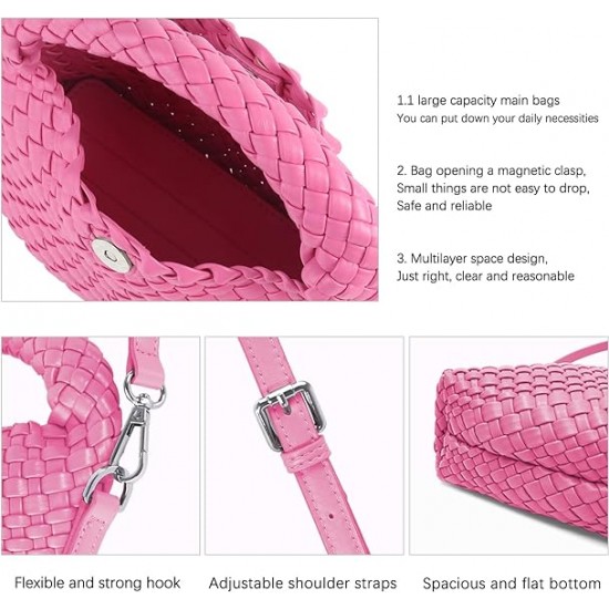 Women Woven Tote Small Crossbody Bag, Weave Quilted Purse Square Shoulder Bag Woven Handbag with Detachable Strap