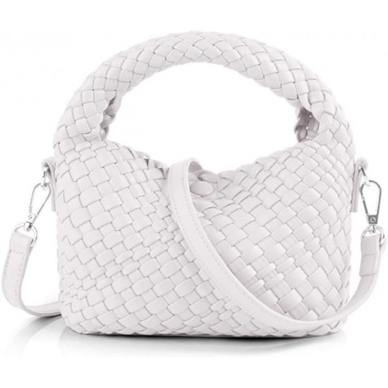 Women Woven Tote Small Crossbody Bag, Weave Quilted Purse Square Shoulder Bag Woven Handbag with Detachable Strap