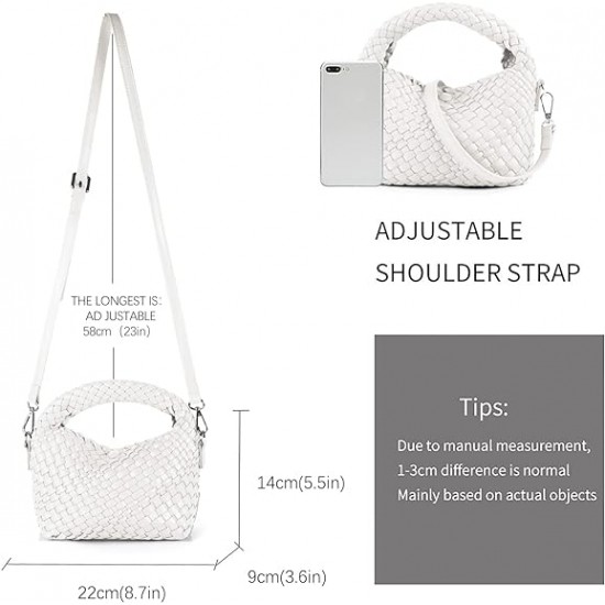 Women Woven Tote Small Crossbody Bag, Weave Quilted Purse Square Shoulder Bag Woven Handbag with Detachable Strap