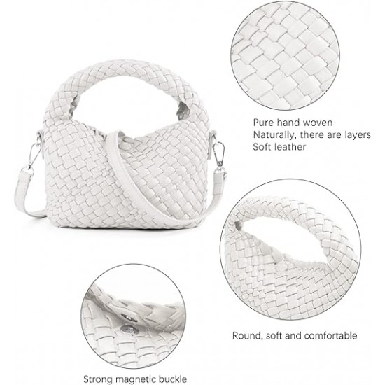 Women Woven Tote Small Crossbody Bag, Weave Quilted Purse Square Shoulder Bag Woven Handbag with Detachable Strap